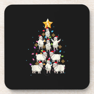 Santa Sheep Christmas Tree Lights Funny Sheep Gift Coaster