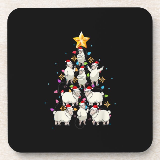 Santa Sheep Christmas Tree Lights Funny Sheep Gift Coaster (Front)