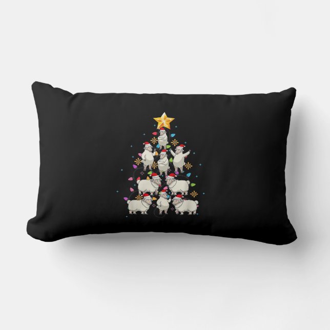 Santa Sheep Christmas Tree Lights Funny Sheep Gift Lumbar Cushion (Front)