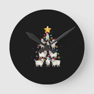 Santa Sheep Christmas Tree Lights Funny Sheep Gift Round Clock