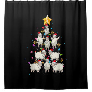 Santa Sheep Christmas Tree Lights Funny Sheep Gift Shower Curtain