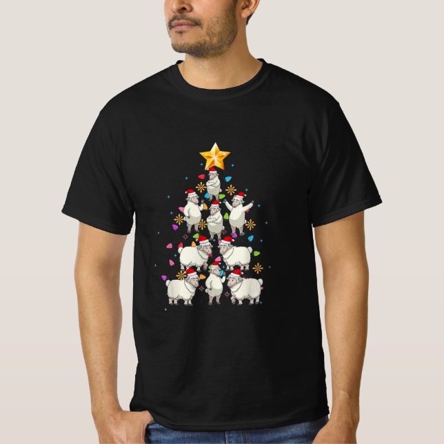 Santa Sheep Christmas Tree Lights Funny Sheep Gift T-Shirt (Front)