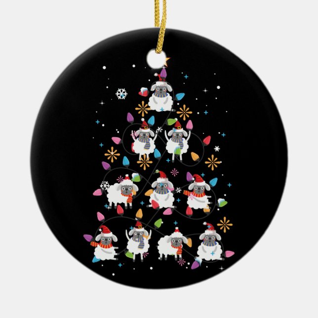 Santa Sheep Christmas Tree Lights Sheep Christmas Ceramic Ornament (Front)