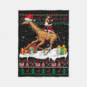 Santa Sheltie Riding Giraffe Christmas Sweater Lov Fleece Blanket