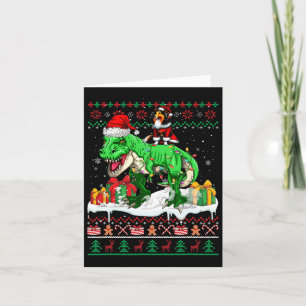 Santa Sheltie Riding T-rex Christmas Sweater Lover Card