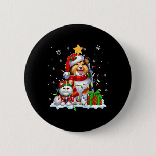 Santa Sheltie With Elf Cat Christmas Lights Owner  6 Cm Round Badge