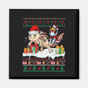 Santa Shetland Sheepdog Riding Axolotl Christmas S Magnet