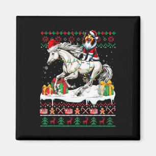Santa Shetland Sheepdog Riding Horse Christmas Swe Magnet