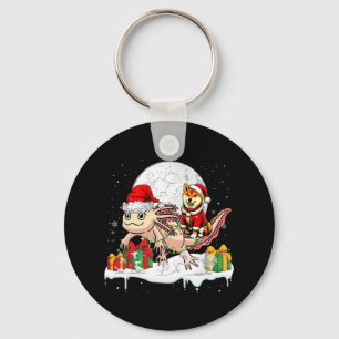 Santa Shiba Inu Riding Axolotl Christmas Owner Kid Key Ring