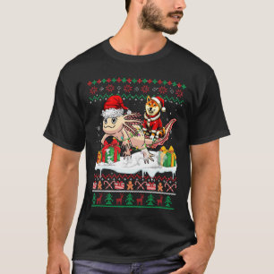 Santa Shiba Inu Riding Axolotl Christmas Sweater L