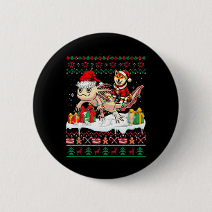 Santa Shiba Inu Riding Axolotl Christmas Sweater L 6 Cm Round Badge
