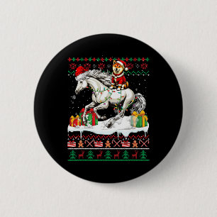 Santa Shiba Inu Riding Horse Christmas Sweater Lov 6 Cm Round Badge