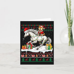 Santa Shiba Inu Riding Horse Christmas Sweater Lov Card