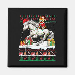 Santa Shiba Inu Riding Horse Christmas Sweater Lov Magnet