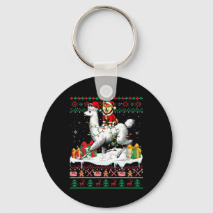 Santa Shiba Inu Riding Llama Christmas Sweater Lov Key Ring