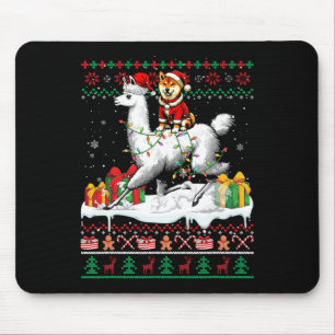 Santa Shiba Inu Riding Llama Christmas Sweater Lov Mouse Pad