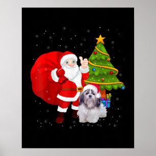 Santa Shih Tzu Christmas Tree Funny Xmas Gift Poster
