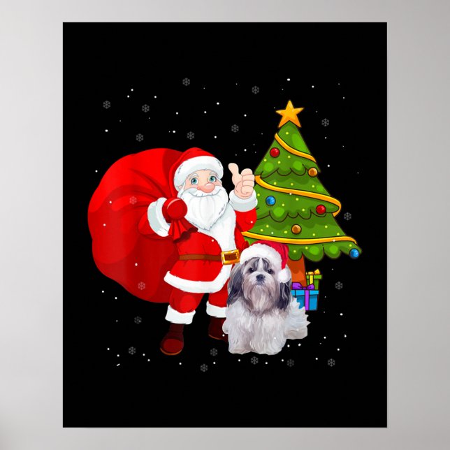 Santa Shih Tzu Christmas Tree Funny Xmas Gift Poster (Front)