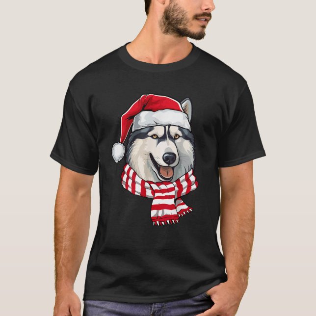 Santa Siberian Husky Christmas Dog Lover Men Women T-Shirt (Front)