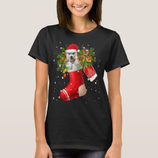 Santa Siberian Husky In Christmas Sock Pajama T-Shirt