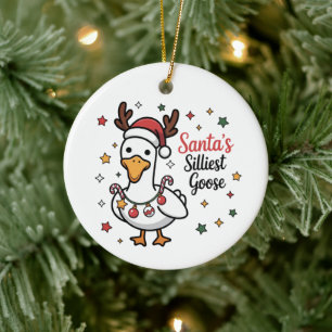 Santa Silly Goose Christmas Duck Funny Cute  Ceramic Ornament