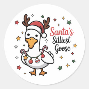 Santa Silly Goose Christmas Duck Funny Cute Classic Round Sticker