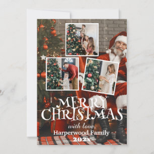 santa simple elegant family christmas Photo Holiday Card