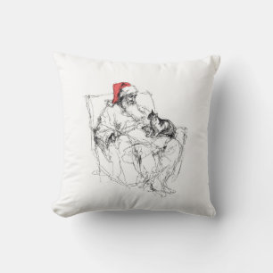Santa Sitting with Cat on Lap Cushion