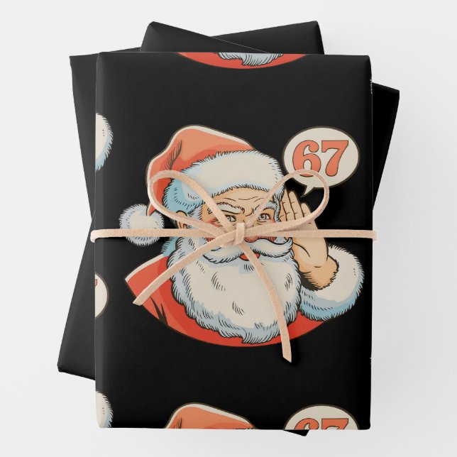 Santa Six Seven 6 7 67 Christmas Funny Xmas Meme Wrapping Paper Sheet (In situ)
