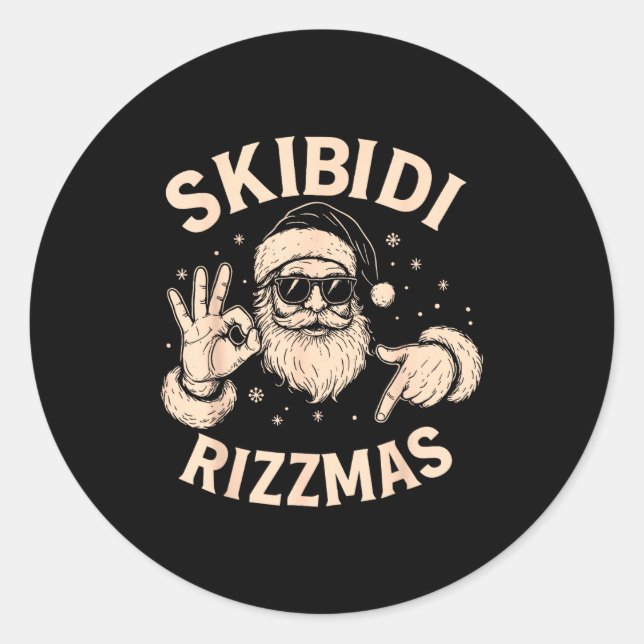 Santa Six Seven Meme 67 Hands Sign Rizz Skibidi Ri Classic Round Sticker (Front)