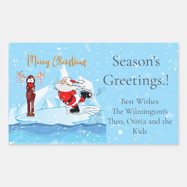 Santa Skate Christmas Rectangular Gift Label (Front)