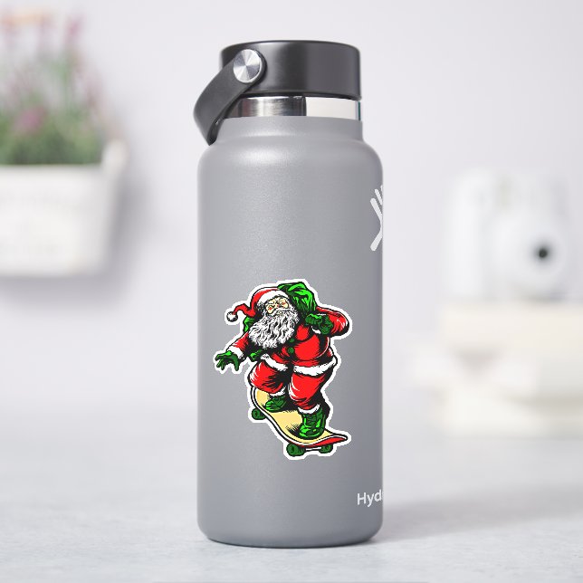 Santa Skateboard Red Green  4" Kiss Cut Vinyl (HydroFlask)
