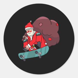 Santa Skateboarding Christmas Skateboard X-mas Paj Classic Round Sticker