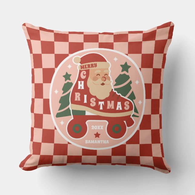Santa Skates | Retro Roller Skating Christmas Cushion (Front)
