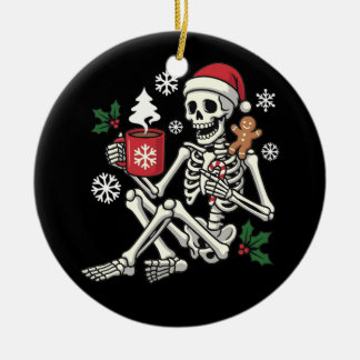 Santa Skeleton Christmas Hot Chocolate Funny Xmas Ceramic Ornament