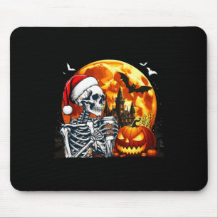 Santa Skeleton Drinking Coffee Halloween Carved Pu Mouse Pad
