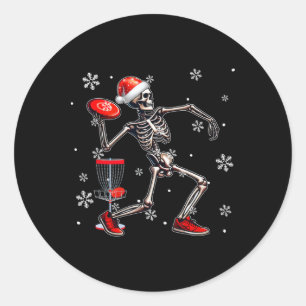 Santa Skeleton Playing Disc Golf Christmas Player Classic Round Sticker