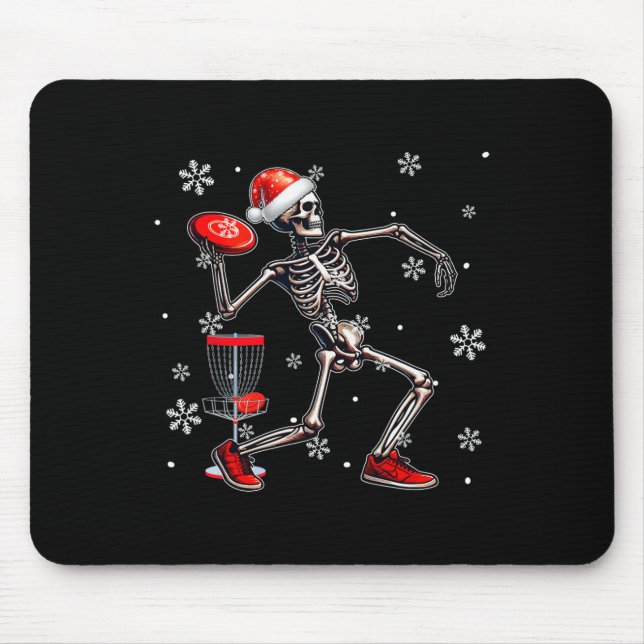 Santa Skeleton Playing Disc Golf Christmas Player  Mouse Pad (Front)