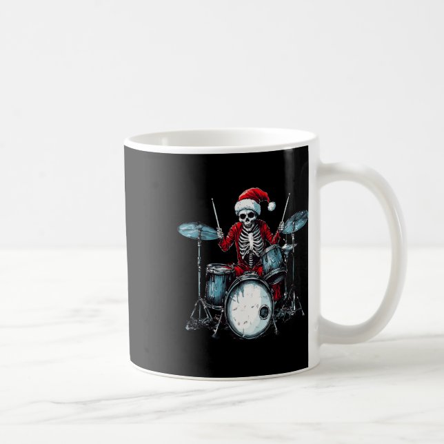 Santa Skeleton Playing Drum Drummer Percussionist  Coffee Mug (Right)