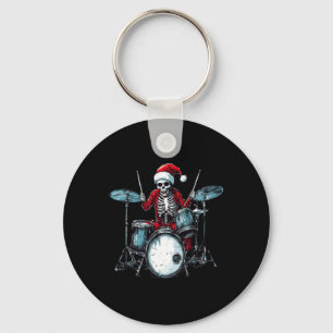 Santa Skeleton Playing Drum Drummer Percussionist Key Ring