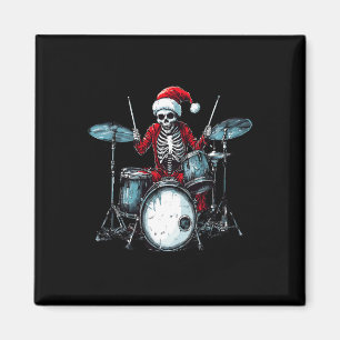 Santa Skeleton Playing Drum Drummer Percussionist  Magnet