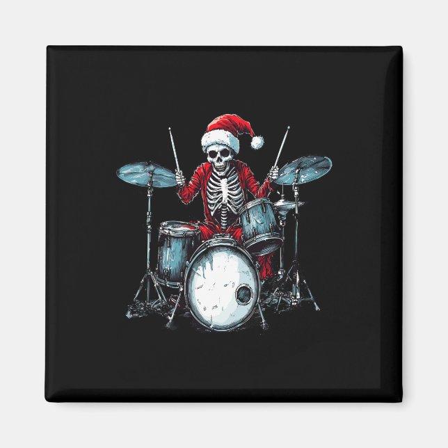 Santa Skeleton Playing Drum Drummer Percussionist  Magnet (Front)