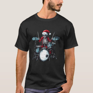 Santa Skeleton Playing Drum Drummer Percussionist T-Shirt