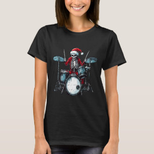 Santa Skeleton Playing Drum Drummer Percussionist T-Shirt