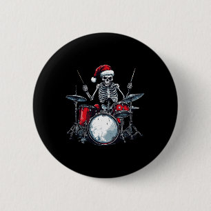 Santa Skeleton Playing Drum Percussionist Drummer  6 Cm Round Badge