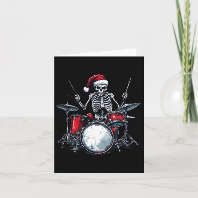 Santa Skeleton Playing Drum Percussionist Drummer  Card (Front)