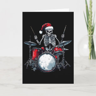 Santa Skeleton Playing Drum Percussionist Drummer  Card