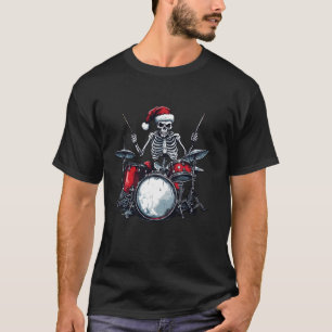 Santa Skeleton Playing Drum Percussionist Drummer  T-Shirt