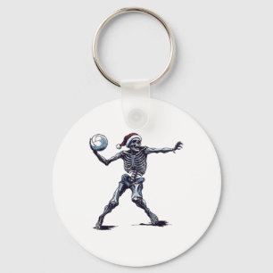 Santa Skeleton Playing Volleyball Halloween Christ Key Ring