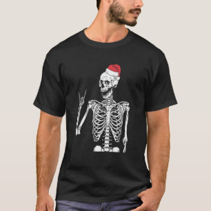Santa Skeleton Rock Hand Christmas X-Mas Rocker Mu T-Shirt